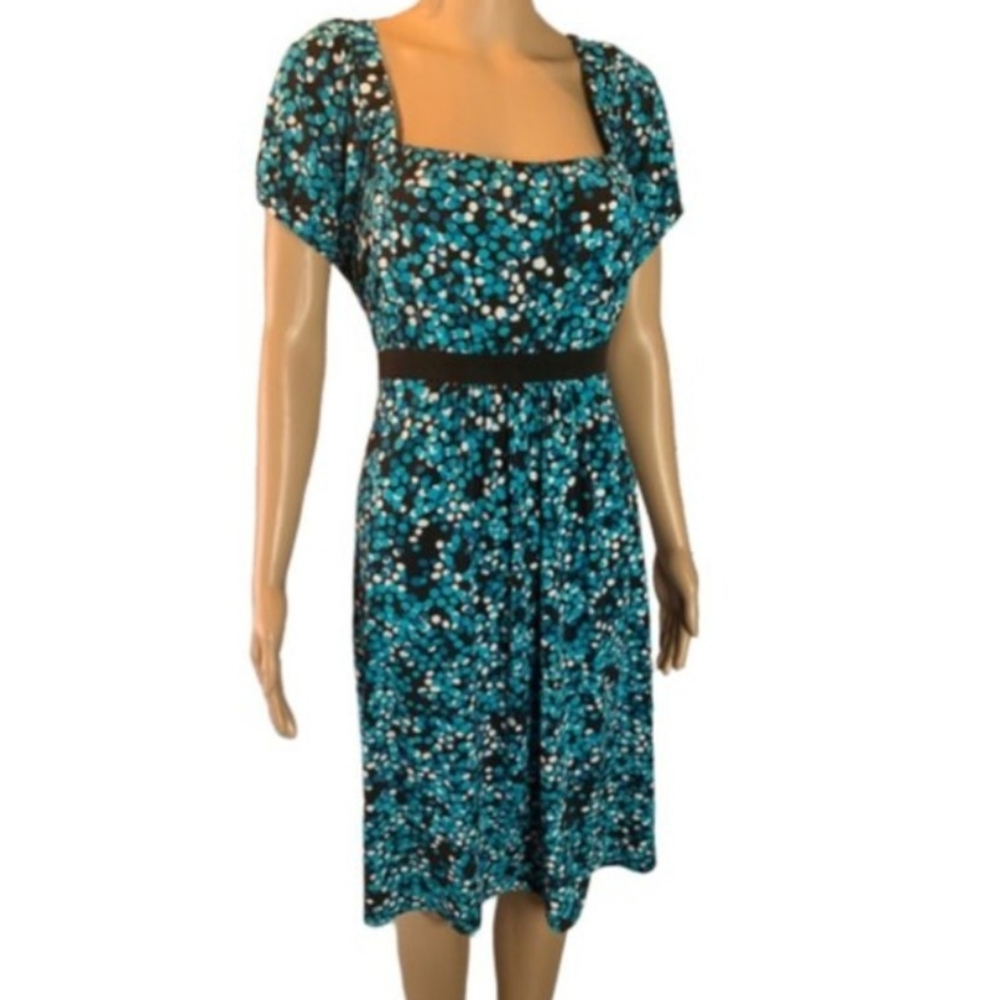 Dress Turquoise Black White Dots Sheath Square Neck Sz. XL - Picture 2 of 11